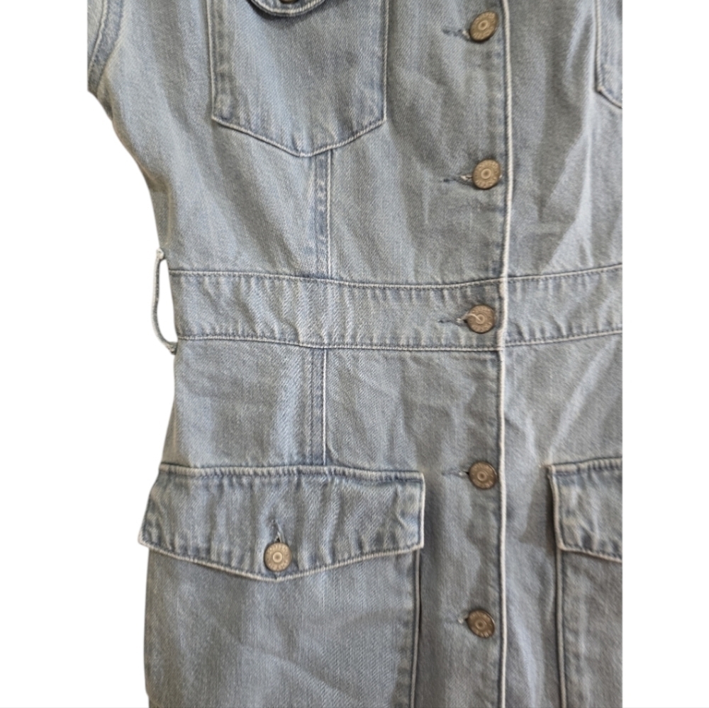 Boyish The Joe Denim Dress General Medium No Belt Cotton Flap Pockets Light Wash - Picture 4 of 9